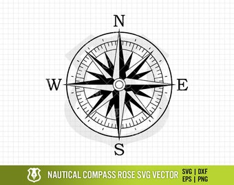 Nautical Compass Rose Face Digital Vector Clipart .eps, .svg, .png, .dxf