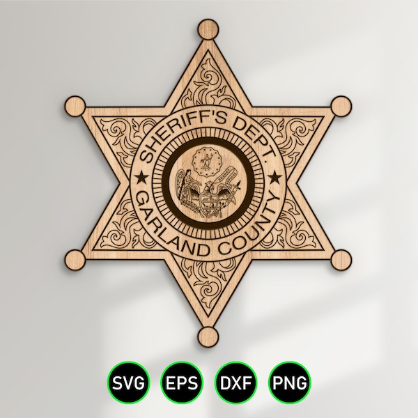 Girlande Arkansas Sheriff Abzeichen SVG, County Sheriff's Abteilung Stern Vektor-Clipart für Holzbearbeitung, Vinylschneiden und Gravieren