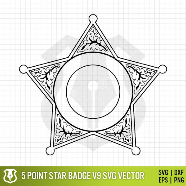 5 Point Star Badge v9 SVG Vector | Police Sheriff Deputy Star Shaped Vector Art | Sheriff Star Clipart