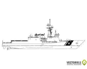 USCG WMSL National Security Cutter Side Profile Outline, Coast Guard NSC Boat Ship Digital Vector Cut File .ai, .svg, .png