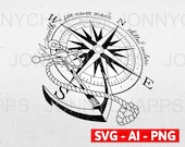 Anchor Nautical Compass Rose, Smooth Sea Never Made Skilled Sailors, Navy Coast Guard Sailing Digital Vector .ai, .svg, .png