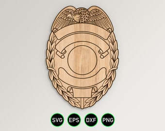 Distintivo della polizia vuoto SVG, Eagle sormontato Badge Design v15 Vector Clipart, Download digitale cnc e file tagliati con incisione laser