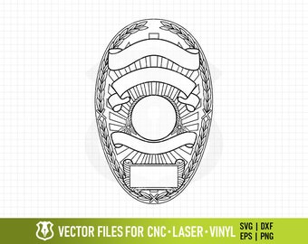 Police Badge Blank Classic Oval Shield Design Version 19 Vector Clipart - Perfect for CNC, Laser & Vinyl Cutting