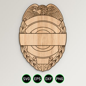 Police Officer Badge Thin Blue Line SVG, Blank Police Department Badge Vector Clipart, Digital Download cnc and Laser Engrave Cut Files cnc laser svg vector911