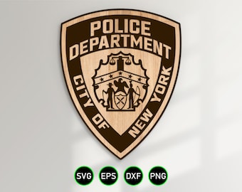 NYPD Police Patch SVG, clipart vettoriali dell'ufficiale del dipartimento di polizia di New York City per la lavorazione del legno, il taglio e l'incisione di vinile