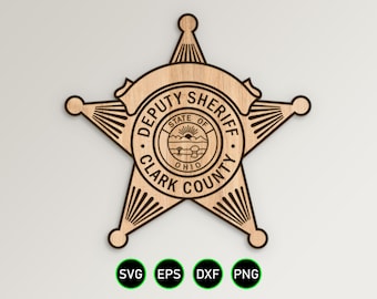 Clark County Ohio Sheriff Badge SVG, Deputy Sheriff Star vector clipart for woodworking, vinyl cutting and engraving personalization