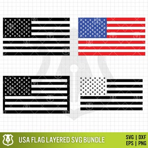 American Flag Layered SVG Bundle | USA Flag Designs PNG Bundle | United States Emblem Clipart