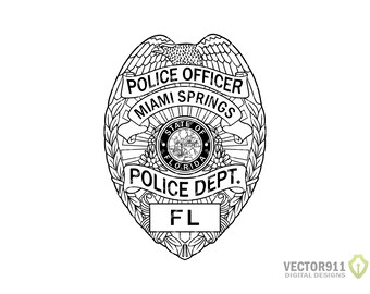 Miami Springs Florida Police Department Badge, FL City Law Enforcement Insignia Logo  Digital Vector .ai, .svg, .png