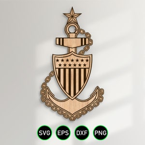 USCG Senior Chief Anchor SVG, Coast Guard Senior CPO E8 Rank Insignia vector clipart for woodworking, vinyl cutting and engraving