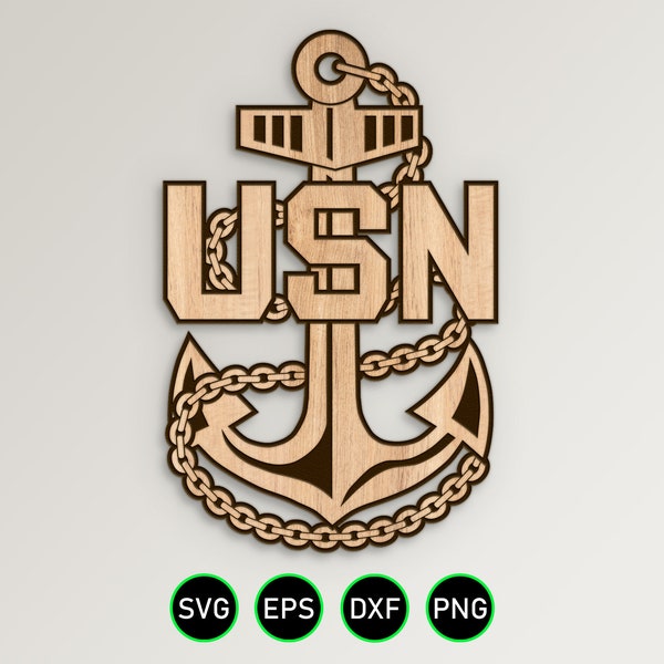 Navy Chief Fouled Anchor SVG, USN CPO Rank Insignia vector clipart for woodworking, vinyl cutting and engraving personalization