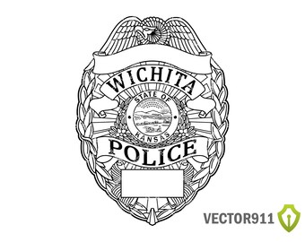 Wichita Kansas Police Badge in svg, eps, dxf, and png Digital Vector Formats for Woodworking, Engraving, and Printing