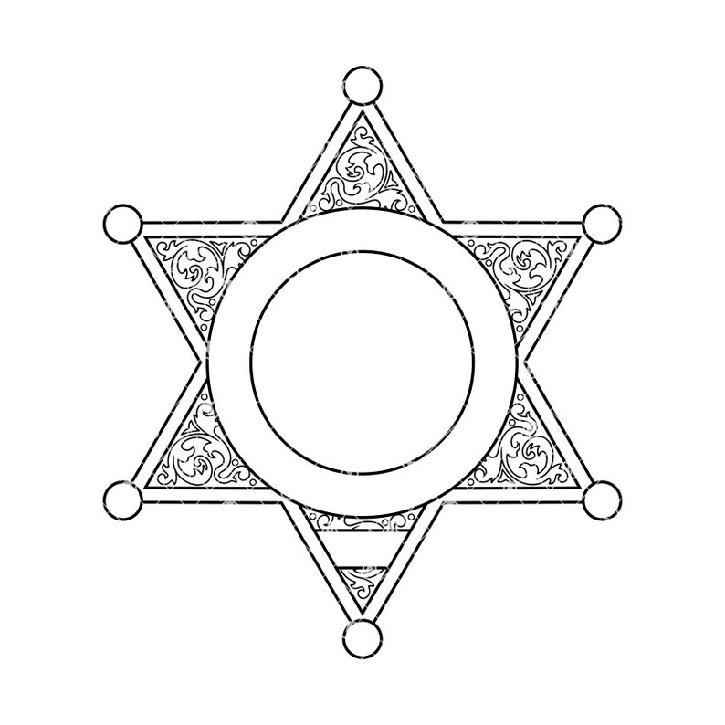 Blank Six Point Shaped Badge SVG, 6 Point Sheriff Star Badge v4 vector clipart for woodworking, vinyl cutting and engraving image 2