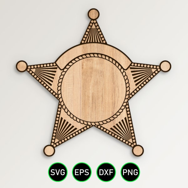 Five Point Badge Design v8 SVG, Blank Police Sheriff Star Badge vector clipart for woodworking, vinyl cutting and engraving