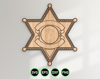 Six Point Badge v3 SVG, Blank Sheriff Deputy 6 Point Star Design Version 3 vector clipart for woodworking, vinyl cutting and engraving