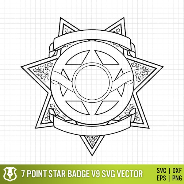 7 Point Star Badge v9 SVG Vector | Police Sheriff Deputy Star Shaped Vector Art | Sheriff Star Clipart