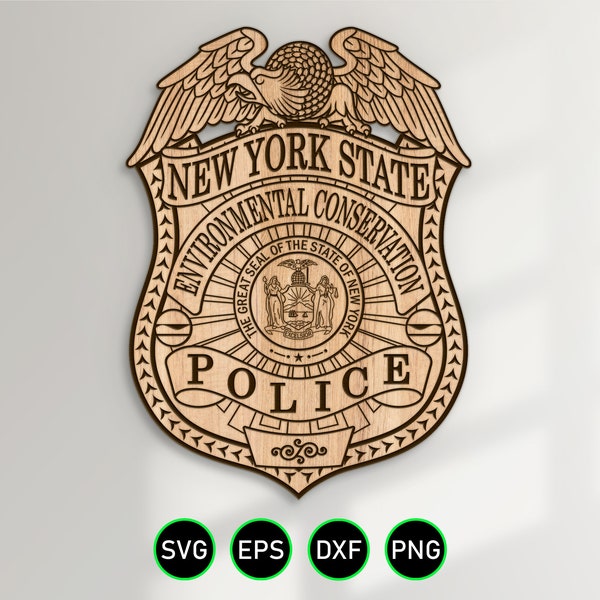 New York State Environmental Conservation Police Badge SVG, Conservation Officer vector clipart voor houtbewerking en graveren