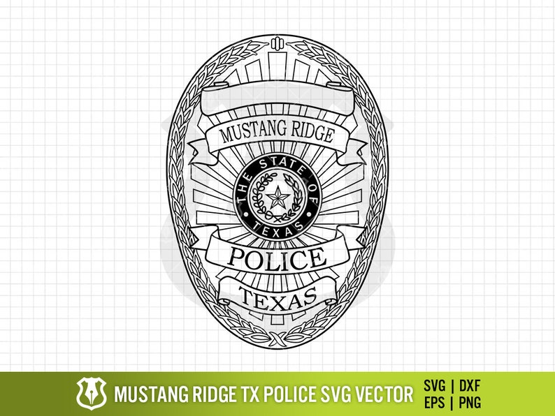 Mustang Ridge Texas Police Department Badge, TX Police Officer Logo Seal Digital Vector .eps, .svg, .png, .dxf image 1