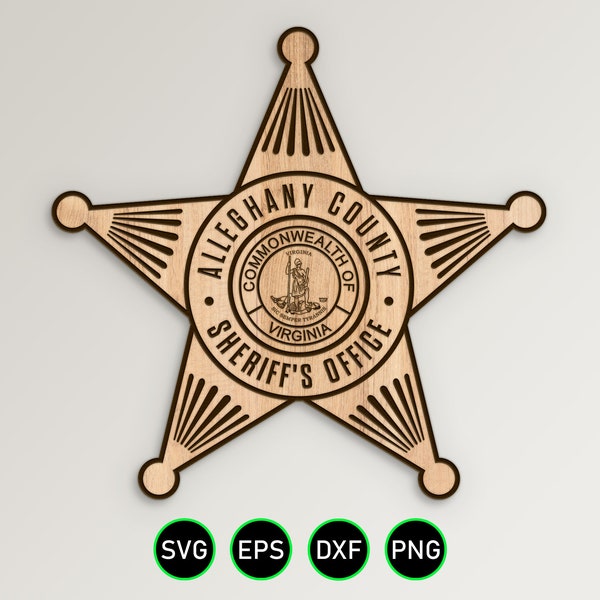 Alleghany County Virginian Sheriff Badge SVG, Sheriff's Office Star vector clipart for woodworking and engraving