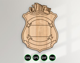 Fire Department Style Badge v5 SVG, Blank Fire Fighter Rescue EMS Version 5 vector clipart for woodworking and engraving