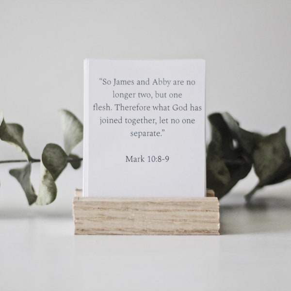 Personalized Marriage Scripture Cards | Wood Stand | Christian Wedding Gifts |Engaged + Married Couples | Paper Anniversary | Prayer Cards