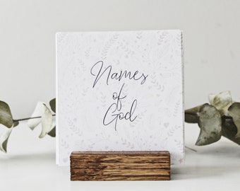 Names of God Scripture Cards Set of 25 Wood Stand Christian Faith Gift Affirmation Notes Bible Cards Encouraging Inspirational Gift for Her