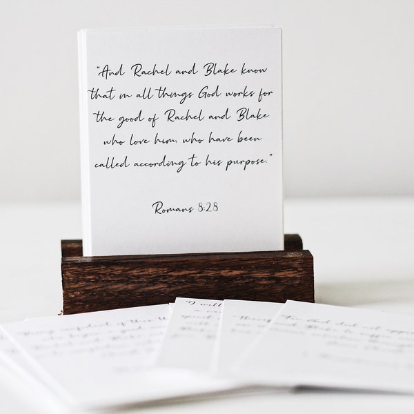 Personalized Scripture Cards | 52 Weekly & Daily Bible Verses | Prayer Cards w/ Wood Stand | Christian Gift | Baptism | New Believer Gift