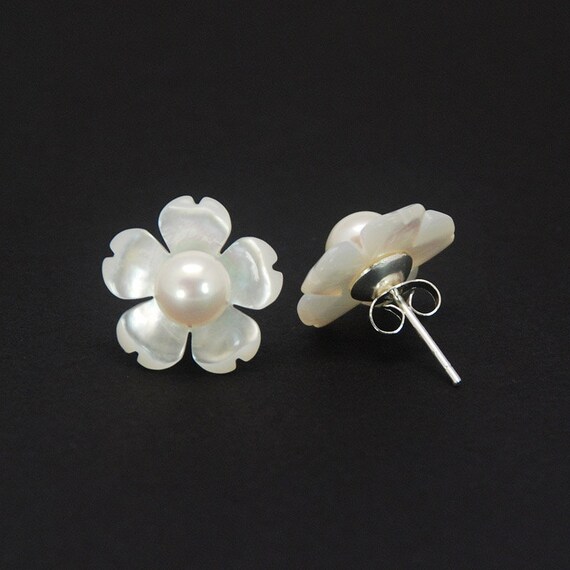 White Mother of Pearl Seashell Flower Pearl Sterling Silver | Etsy