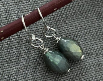 Handmade natural flashy labradorite faceted briolette sterling silver hook tear drop earrings genuine gemstone women jewelry EL636