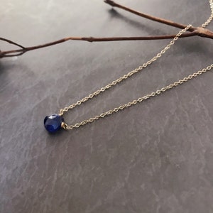 Natural blue sapphire heart briolette charm 14K gold filled necklace genuine gemstone petite chic stylish minimal jewelry N049BD
