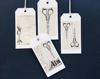 Gift Tags, Tags, Sewing, Scissors,