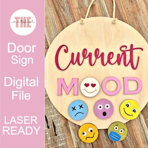 Projet actuel Mood, plaque de porte Mood, préadolescents, ados, humeur, plaque de porte interchangeable, fichier découpé au laser, travaux manuels pour enfants porte smiley