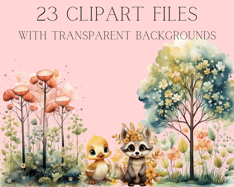 Woodland Animals Watercolor Clipart, Fox Bear Deer Owl Bunny Raccoon ...