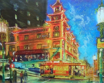 San Francisco Chinatown, Little Asia, Fine art Print of original painting, Asian Print, Chinese Print, Chinese painting, Asian painting