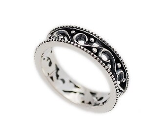 Onyx925 Sterling Silver Band RingSilver Black Onyx RingSilver Arabesque Band RingFine JewelryBiker JewelryMen/'sWomen/'s ks-r049