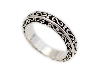 Onyx925 Sterling Silver Band RingSilver Black Onyx RingSilver Arabesque Band RingFine JewelryBiker JewelryMen/'sWomen/'s ks-r049