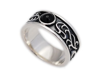 Onyx925 Sterling Silver Band RingSilver Black Onyx RingSilver Arabesque Band RingFine JewelryBiker JewelryMen/'sWomen/'s ks-r049