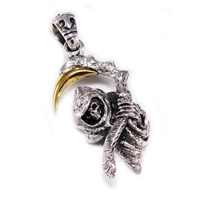 Santa Muerte Pendant/Saint of Death 925 Sterling Silver Pendant/God of Death/Ancient Greek/Scythe/Biker/Gothic/cs-060