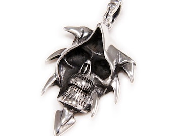 Grim Reaper Skull/925 Sterling Silver Pendant/Silver Charm/Biker/Gothic/Rockabilly/tp-020
