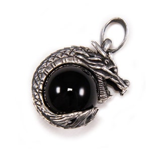 Dragon/Onyx/925 Sterling Silver Pendant/Dragon Charm/Onyx Stone/Gothic/Rockabilly/Biker/ec-048