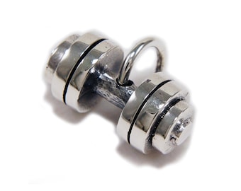 Dumbbell/925 Sterling Silver Pendant/Necklace/Charm/Biker/Gothic Jewelry/GD-002