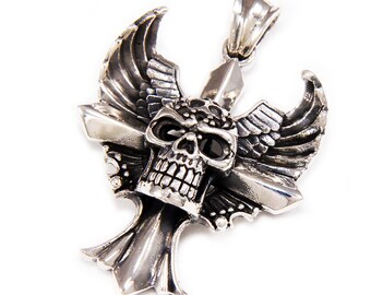 Cross/Skull/925 Sterling Silver Pendant/Skull Charm/Cross Pendant/Gothic/Biker/Rockabilly/nd-048