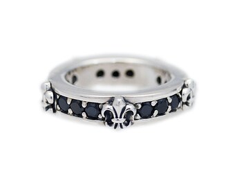 Fleur De Lis/925 Sterling Silver Ring/black Cubic Zirconia/fleur