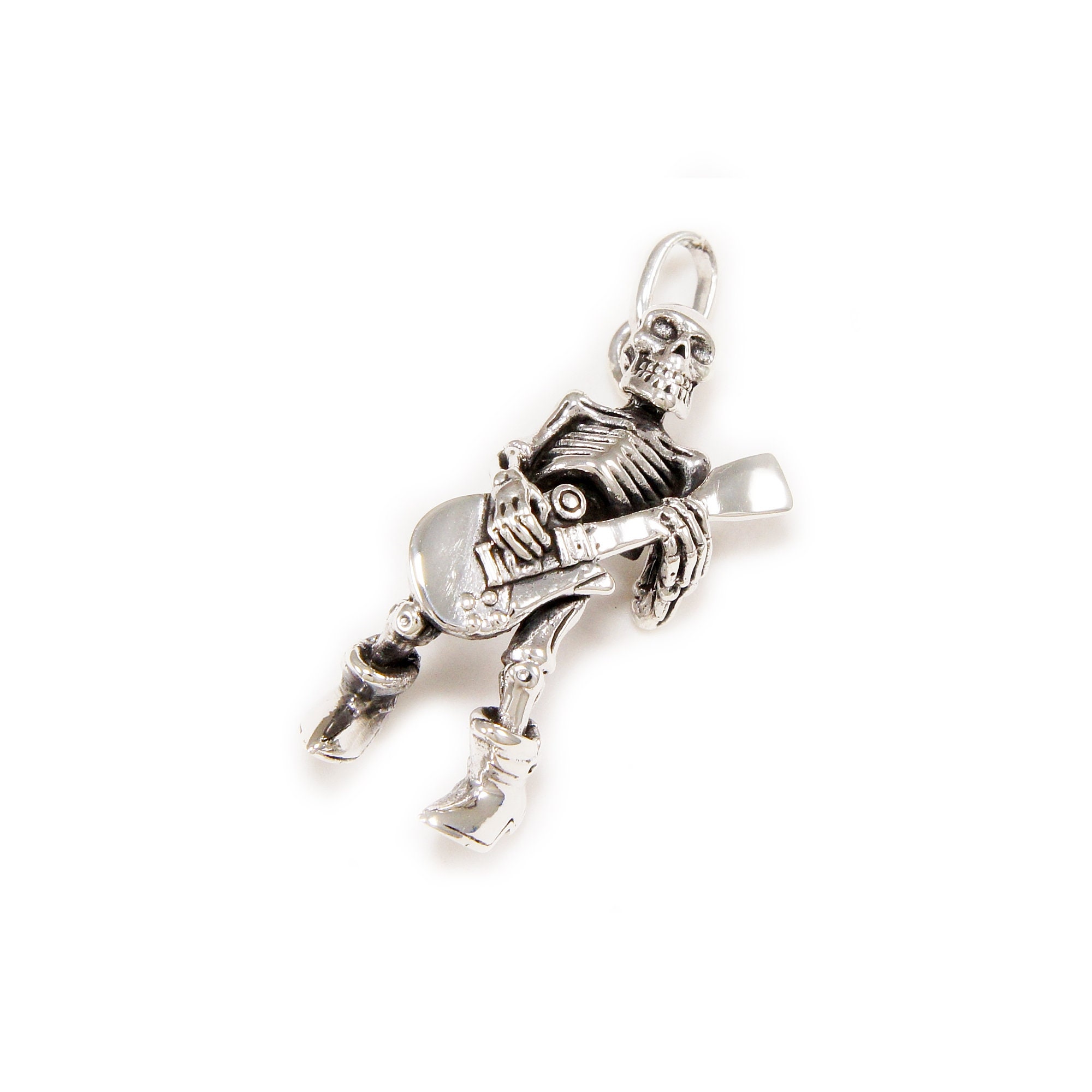 SKELETON GUITAR SKULL FOREVER ROCK TILL DEATH STERLING 925 SILVER MENS PENDANT SKELETON GUITAR SKULL FOREVER ROCK TILL DEATH STERLING 925 SILVER MENS PENDANT