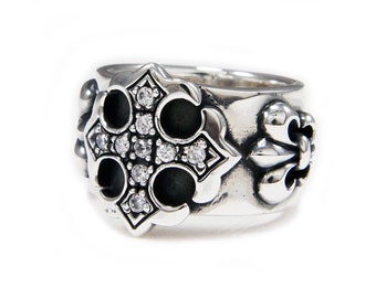 Bague Homme Massive En Acier Inoxydable Croix De Fer Style Siegel Noir Et Argent - Taille 65