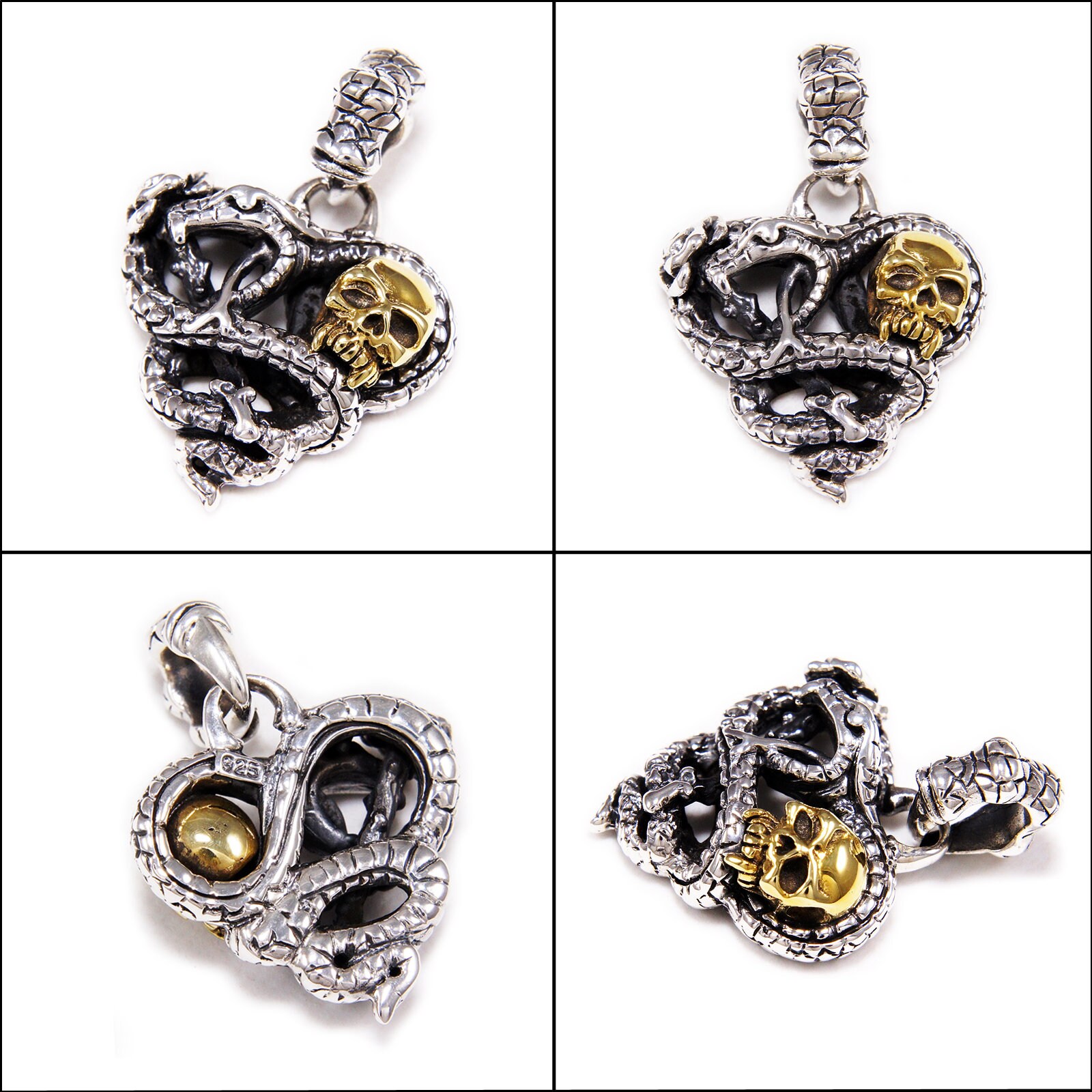 Ciondolo proiettile teschio in argento sterling