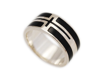 Cross/925 Sterling Silver Ring/Black Enamel/Rockabilly/Biker Jewelry/Cross Ring/ks-r034