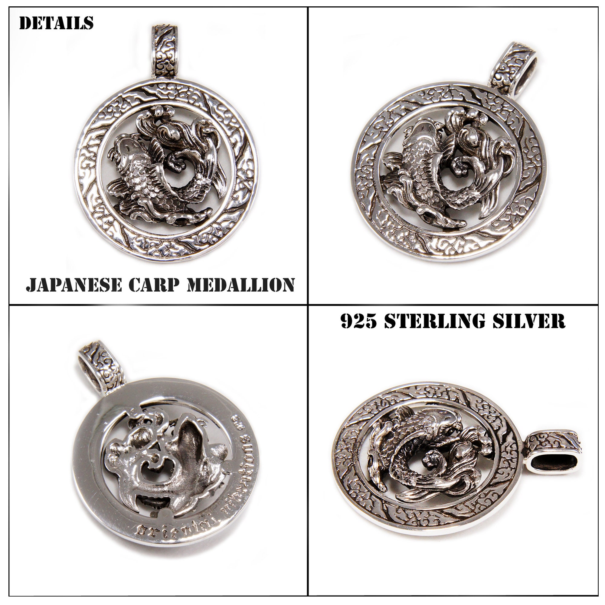 JAPANESE CARP 鯉925シルバーペンダント925刻印ありGB-081 Japanese Carp/koi Fish/medallion/925 Sterling Silver Pendant