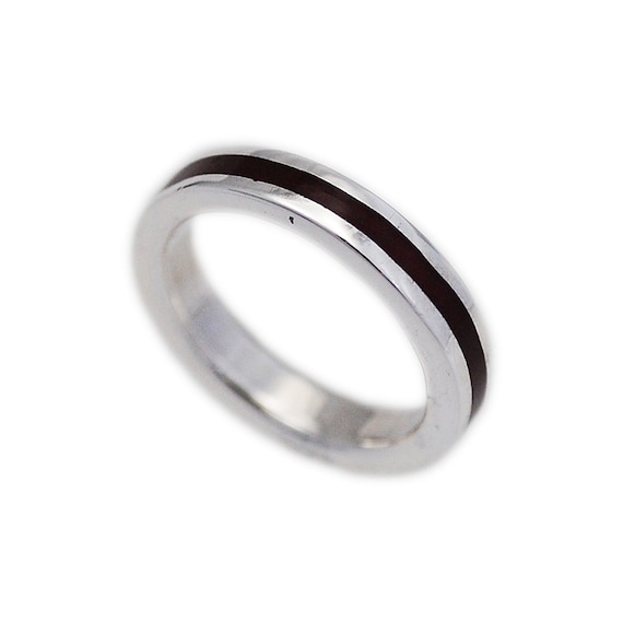 Dark Brown Enamel Stripe/925 Sterling Silver Ring/band Ring