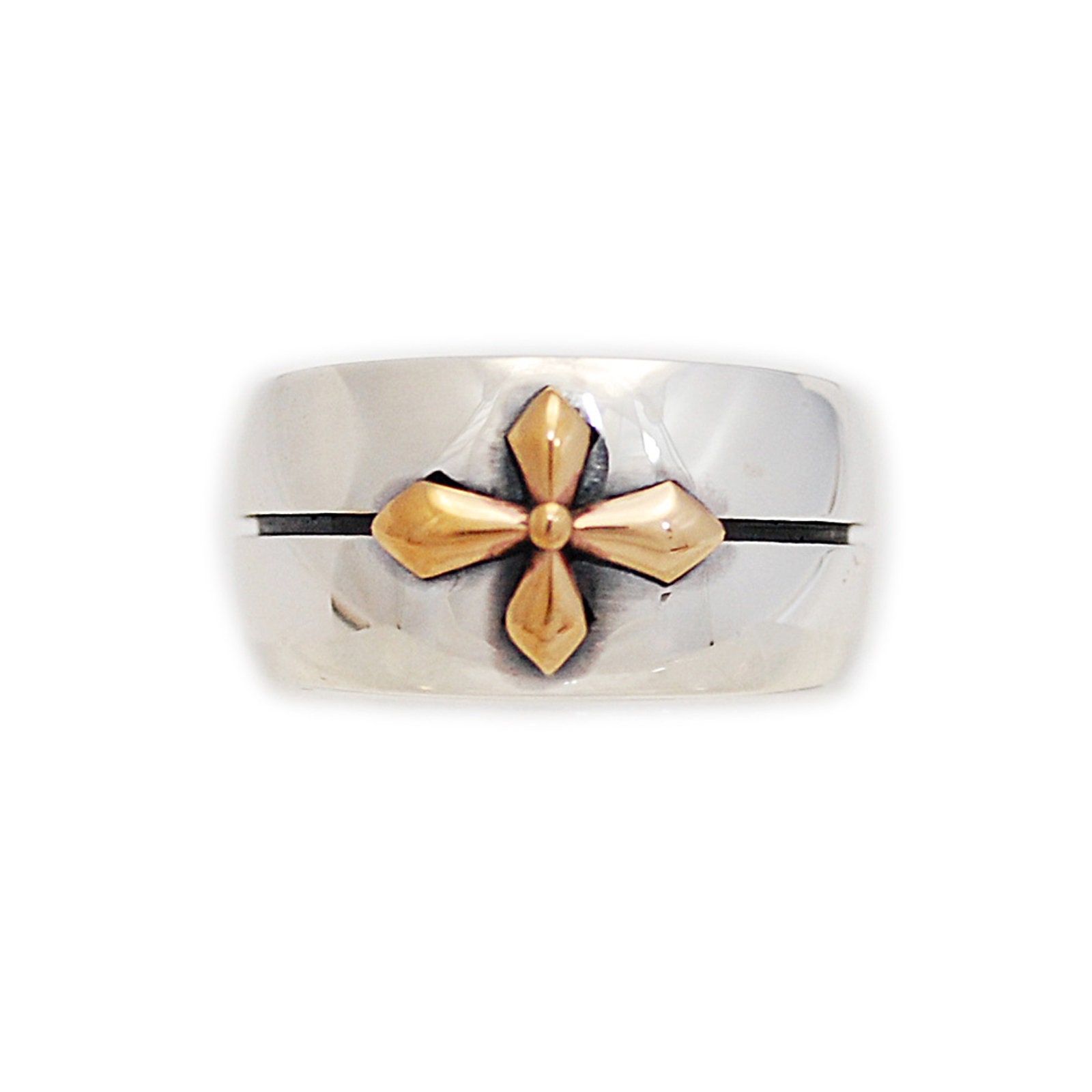 10K Gold Plated/cross/925 Sterling Silver Band Ring/cross