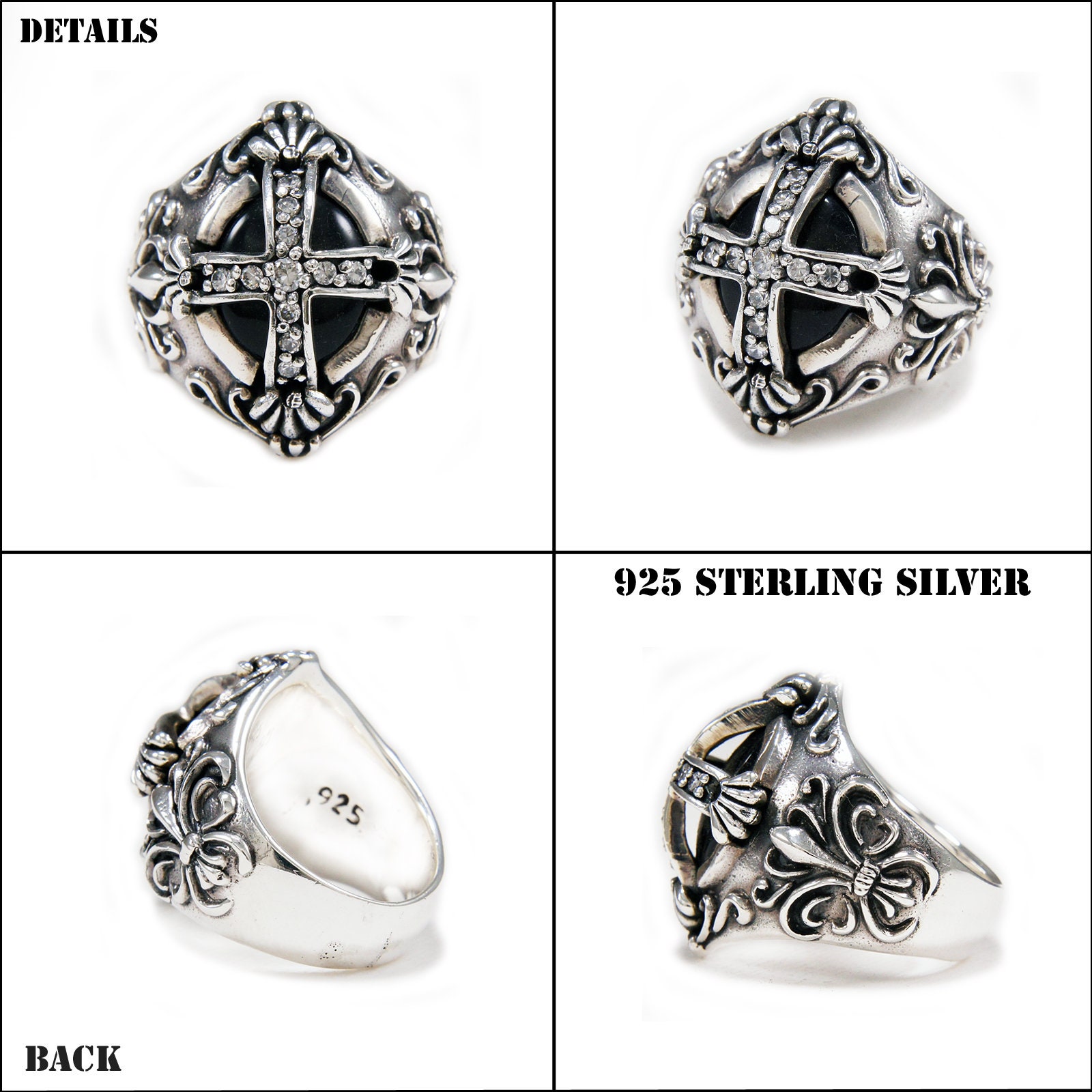 Cross/black Onyx/925 Sterling Silver Ring/cross Ring/onyx